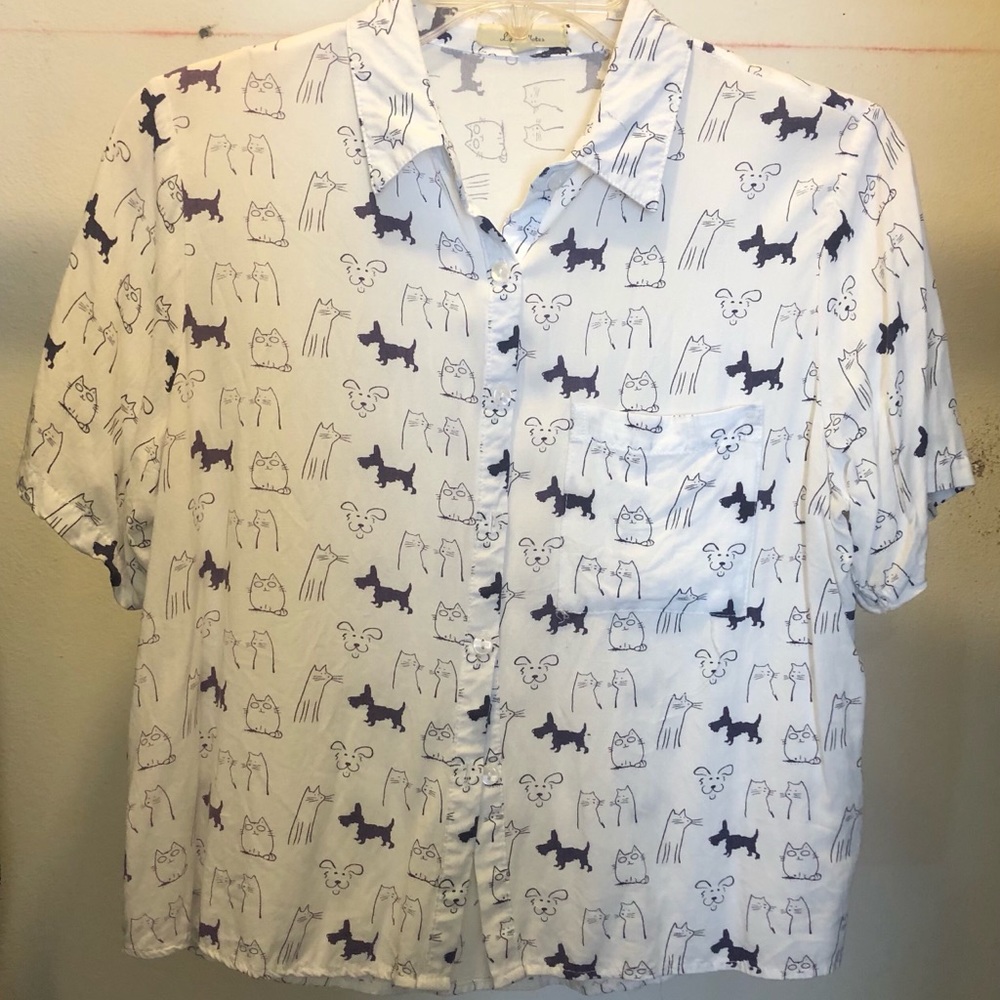 Dogs and cats button down crop shirt